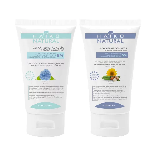 Tratamiento Facial Antiedad Dúo para el Día y la Noche con Ácido Hialurónico 5% HAIKO NATURAL, 100g