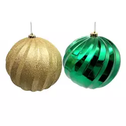 Bolas navideñas con textura verde dorado 2Pzs 20cm Expressions GS01D09210