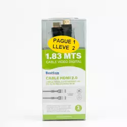Cable Bestcom 2.0 1.83 Mts 4K 2 Ud Bc-Hdmi 2.0-1.8M-Ma-