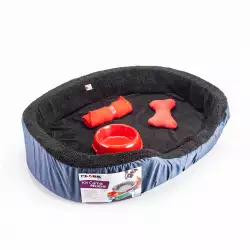 Cama Perro Clark 39272 Azul Oscuro + Comedero + Cobija