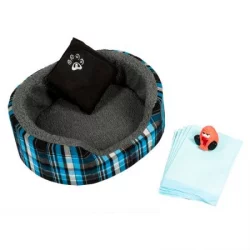Combo De Cama Para Perro+Cobija+Pañal+Juguete  Multicolor