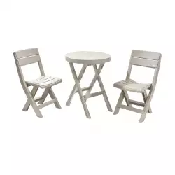 Combo mesa plegable redonda y 2 sillas plegables baru taupe