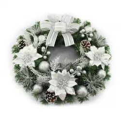 Corona navideña 45cm moño plata