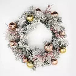 Corona navideña nevada bolas rose gold 45cm Expressions GS02H02281