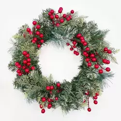 Corona navideña nevada con pinas y moras rojo 45cm Expressions GS02H02280