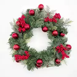 Corona navideña roja con bolas moras 45cm Expressions GS02H02279