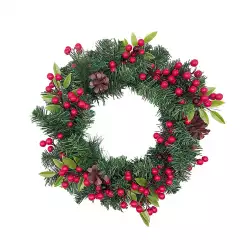 Corona navideña roja con piñas y moras 45cm Expressions GS02H02282