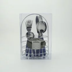 Cubiertos Expressions 9803A 16Pz Drop Blue Con Soporte En Acero In