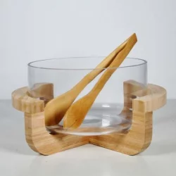 Ensaladera Con Base Y Pinza En Vidrio