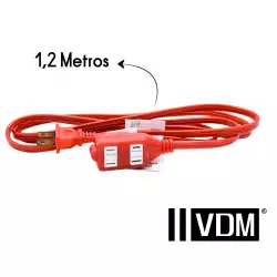 Extensión polarizada calibre 14 3 salidas 1,2 metros roja