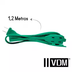 Extensión polarizada calibre 14 3 salidas 1,2 metros verde