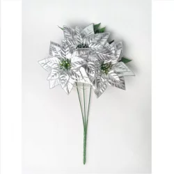 Flor navideña 35cm plateado 1