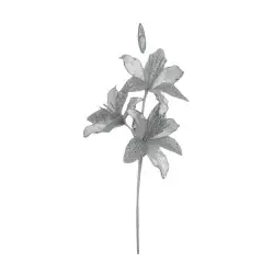 Flor navideña decorada plata 60x20cm