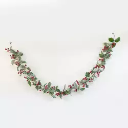 Guirnalda navideña nevada con hojas y moras roja 180x12cm Expressions