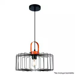 Lámpara Colgante Aymar Small Metalica Negra Y Madera