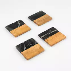 Portavasos Expressions Flora Negro 4 Ud Madera Marmol