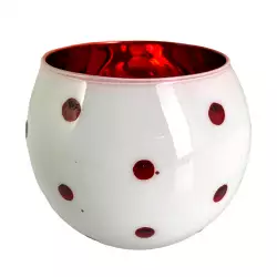 Portavela Nav Blanco Puntos Rojos 10.5X10.5X8.6Cm Santini 180-3300602