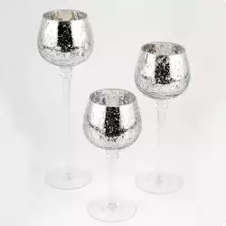 Portavelas x3 piezas navideño plata