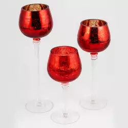 Portavelas x3 piezas navideño rojo