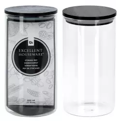 Recipiente Excellent Houseware 800 Ml Vidrio Tapa Bambu Pintada Cd