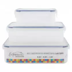 Recipientes Expressions Rectangular 3 Ud Transparente Plastico
