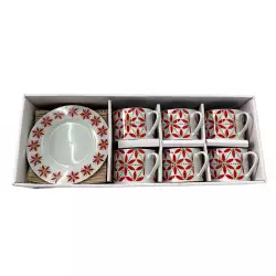 Set de Café 12 Piezas Tazas + Platos Diseño Navidad Poinsettia