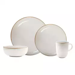 Vajilla Corona Caoba Beige 4 Puestos 16 Piezas