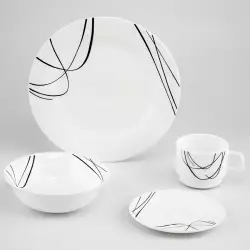 Vajilla Expressions 4 Puestos 16 Piezas Diseño Líneas Negras
