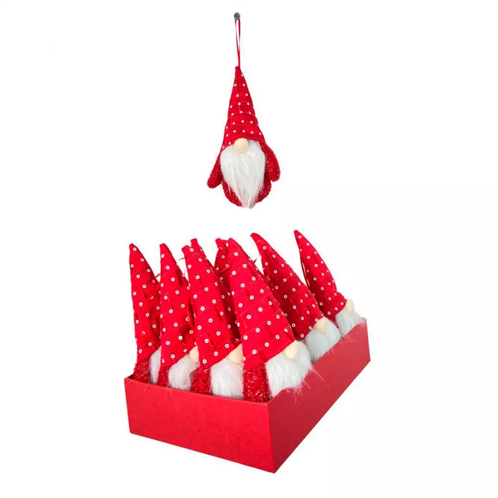 Adorno Arbol Colgante Gnomo Rojo-Blanco 6X2X14Cm