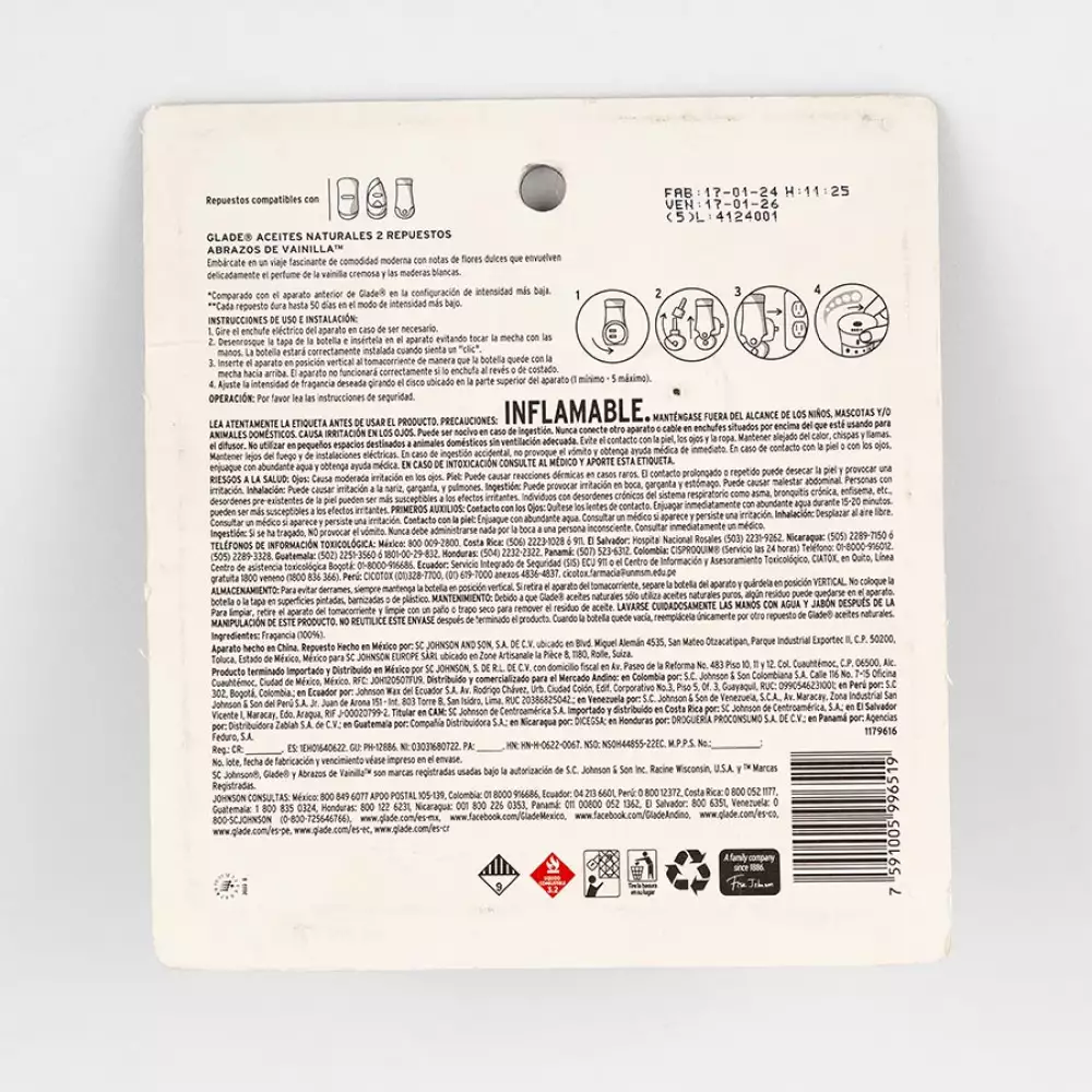 Ambientador Glade Aceites Naturales Vainilla Repuesto X 2