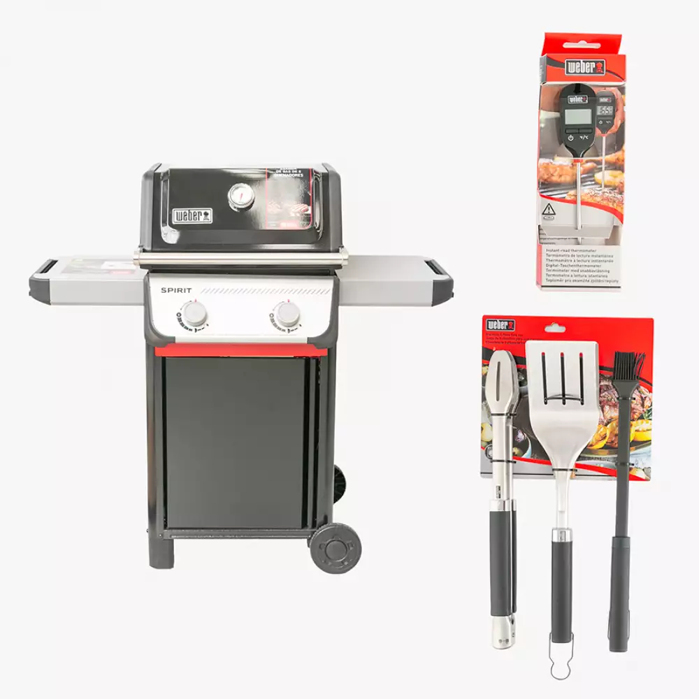 Asador A Gas 2Q Weber Termomet + Utensilios 123X117X68Cm Negro Acero