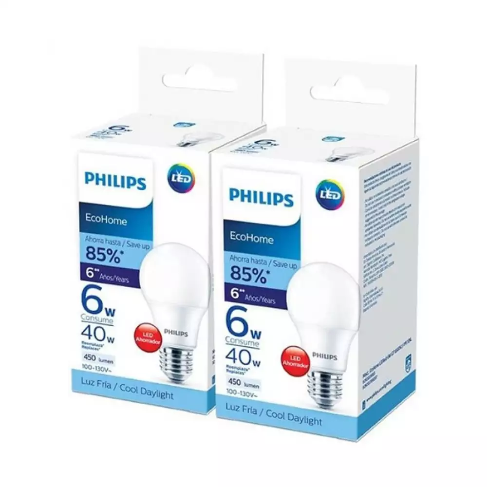 Bombillos X2 Ecohome 6W + Caja Botadero Luz Fria