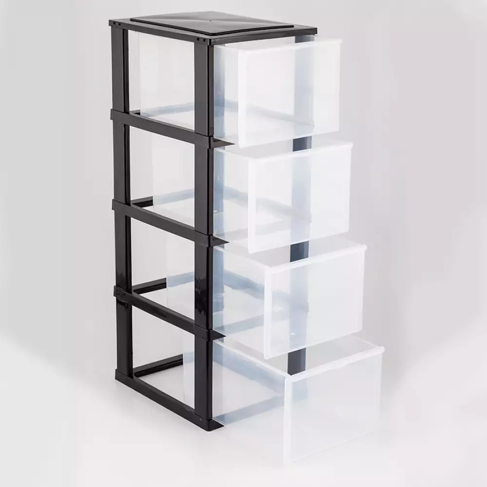 Cajonero Organizador Modular Great Plastic 4 Cajones Negro