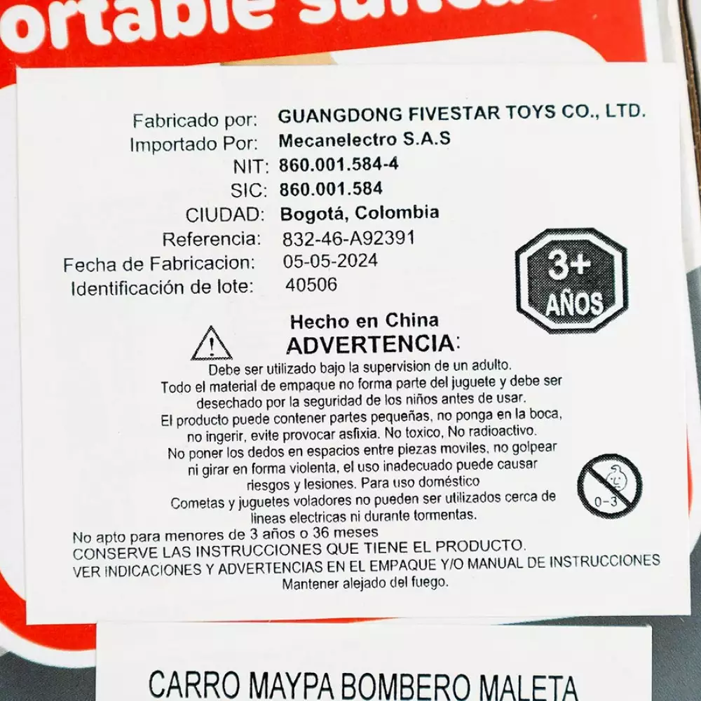Carro Maypa Bombero Maleta 40X15Cm Rojo Plastico