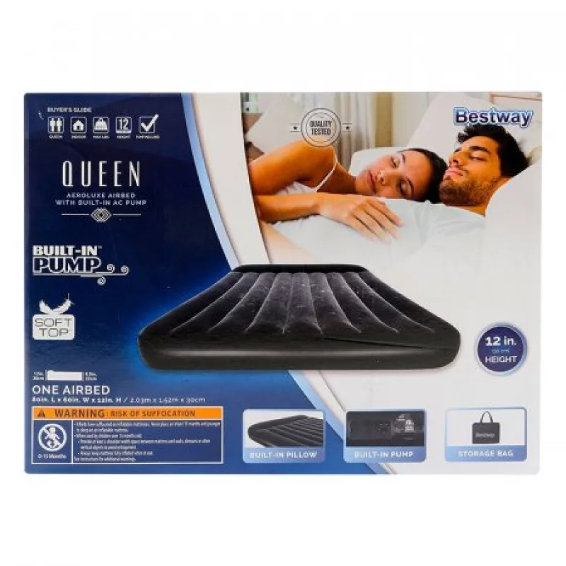 Colchon Bestway Inflable Queen 1X2X25Cm Negro 300 Kg Pvc 6746