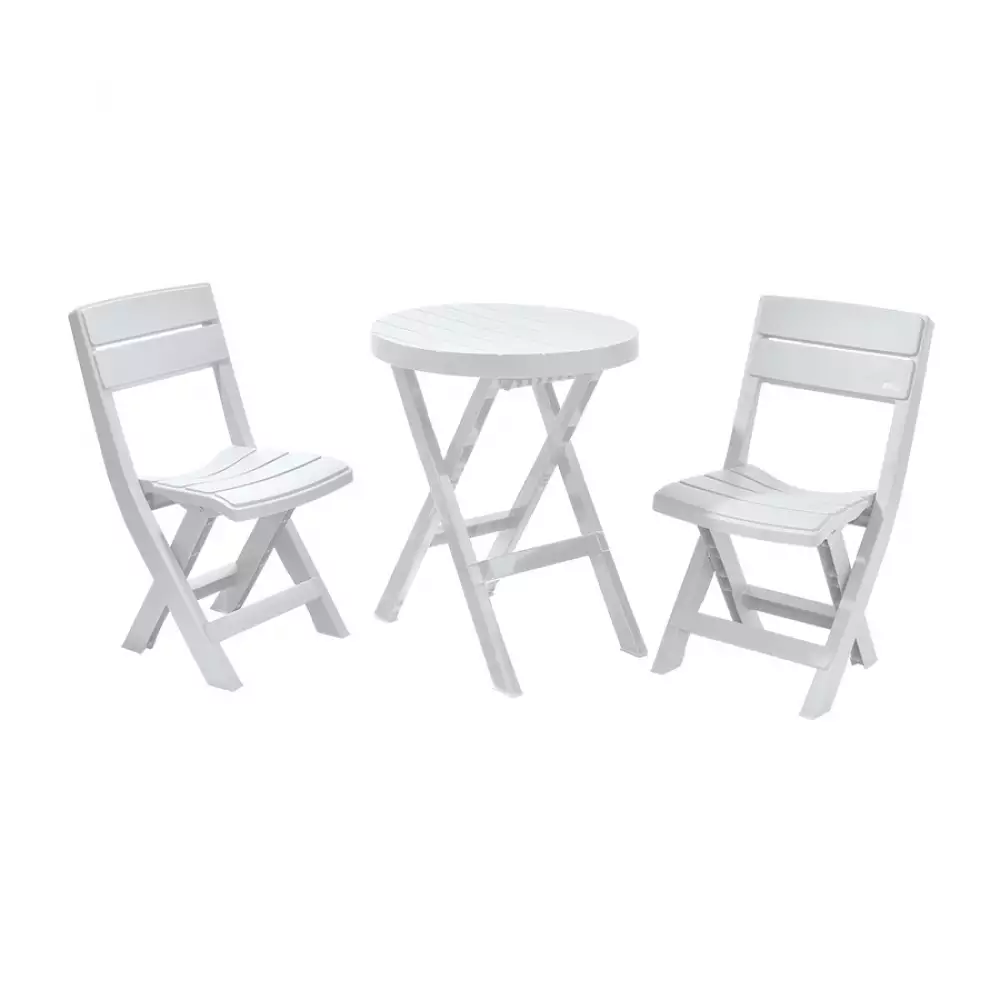 Combo Mesa Plegable Redonda Y 2 Sillas Plegables Baru Gris Hielo