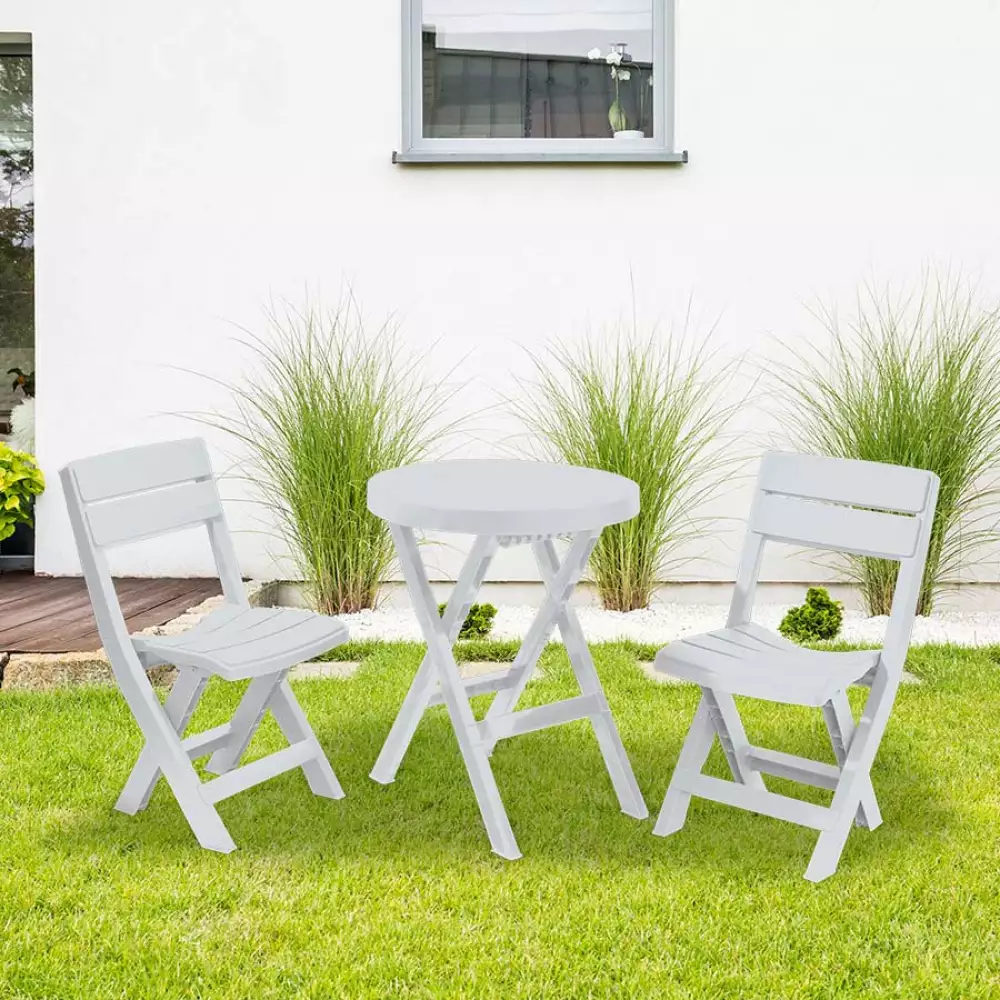 Combo Mesa Plegable Redonda Y 2 Sillas Plegables Baru Gris Hielo