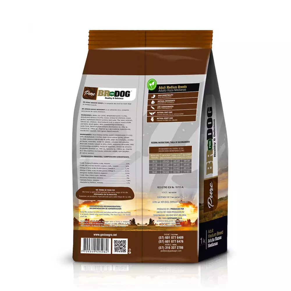 Concentrado perro br for dog pure adulto raza mediana 20