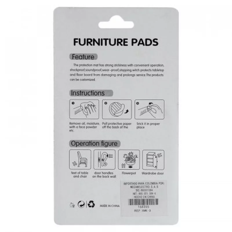 Fieltro Weikang Wk-3 Adhesivo Negro Cuadrado X8 Unidades