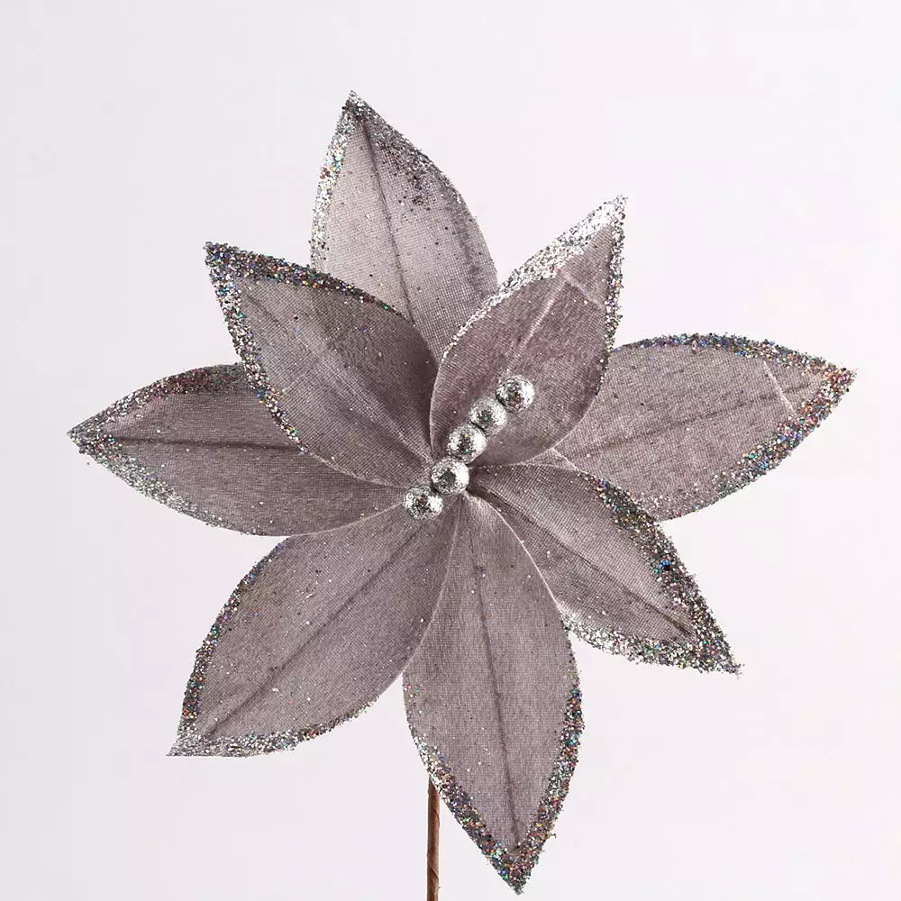 Flor Miro Christmas Poinsettia 28Cm Plateado Tela 831-Amx006-253