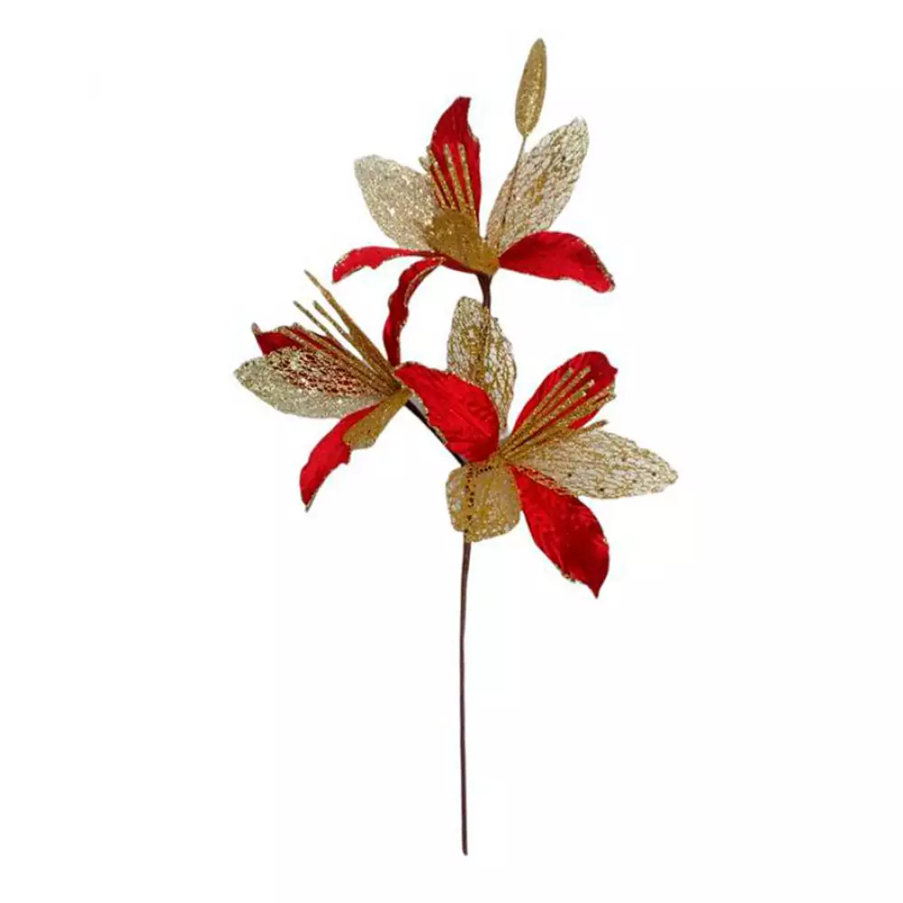 Flor navideña decorada roja-dorada 60x20cm