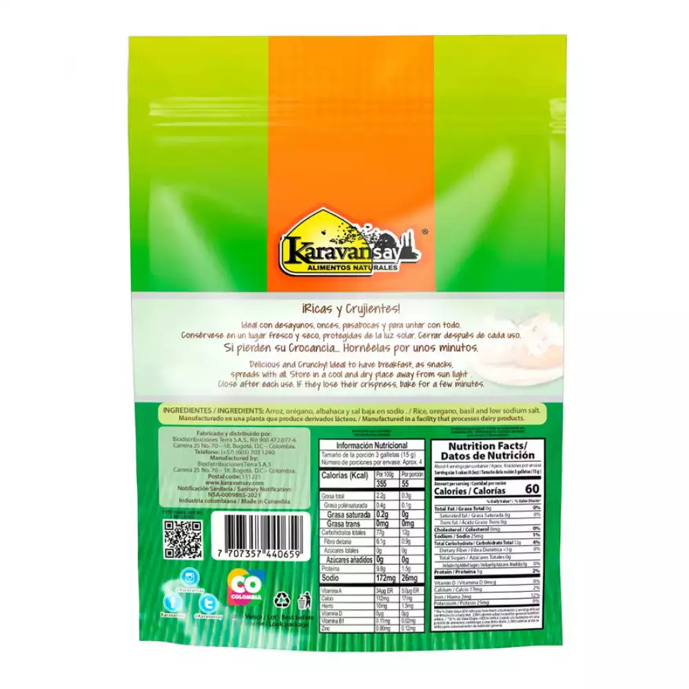 Galleta De Arroz Karavansay X60 Gr Oregano Y Albahaca
