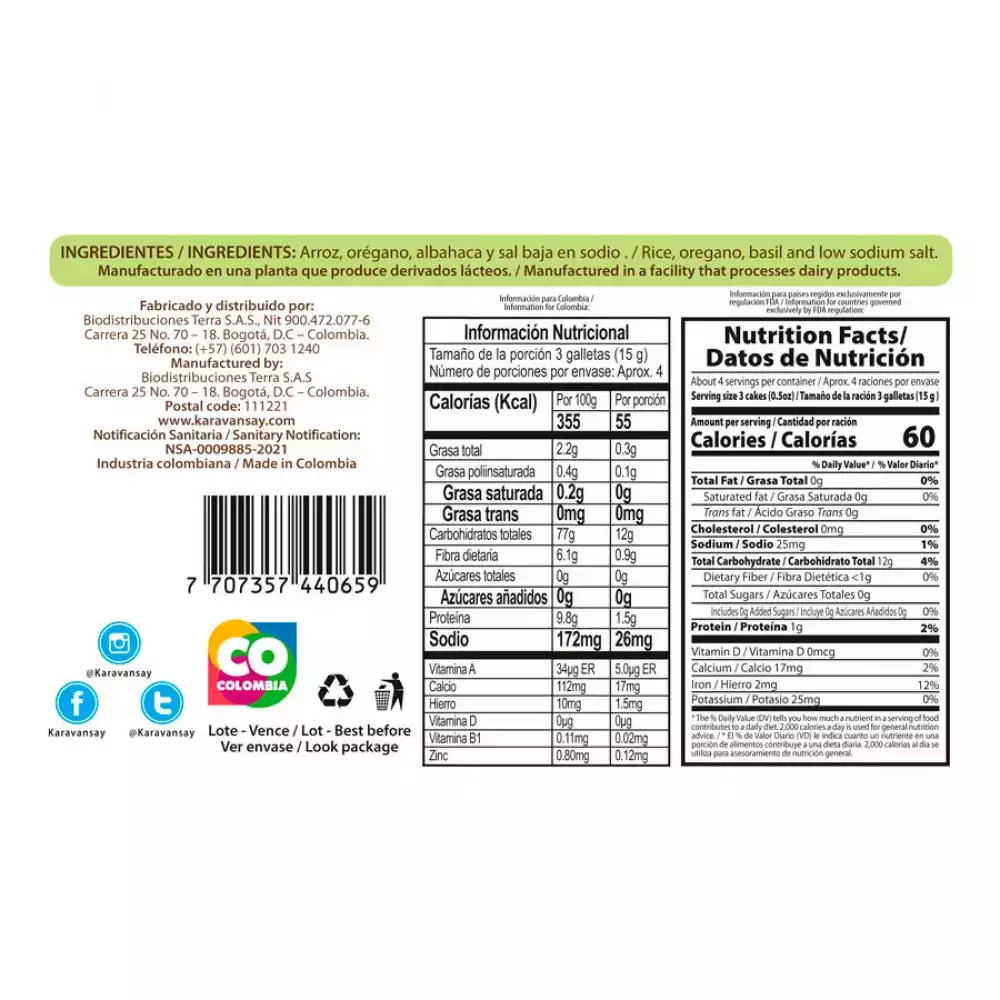 Galleta De Arroz Karavansay X60 Gr Oregano Y Albahaca