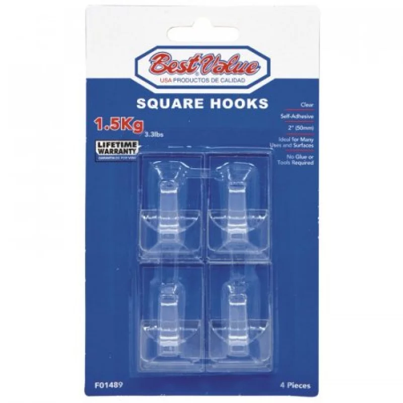 Gancho B.V. F01489 Plástico Cuadrado Adhesivo X4 Unidades