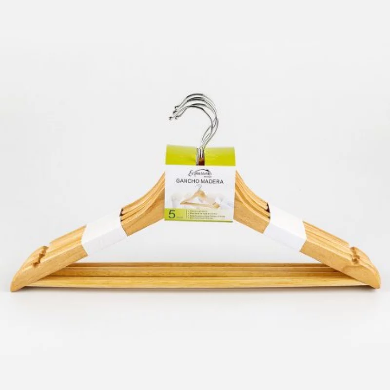 Gancho de Ropa Exp en Madera 5 unidades Surtido