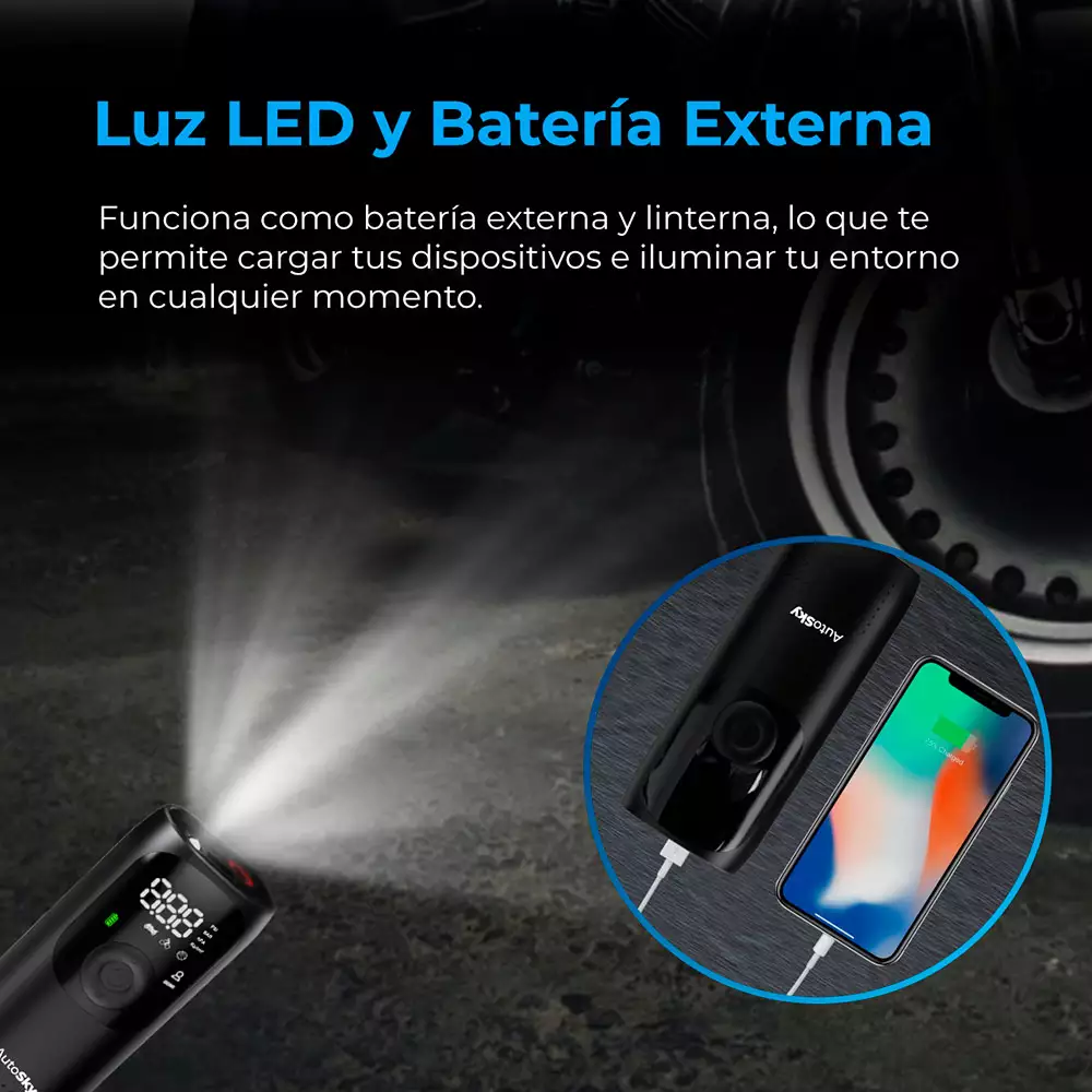 Inflador Neumaticos Autosky Digital 3 Usos 5 V Aac