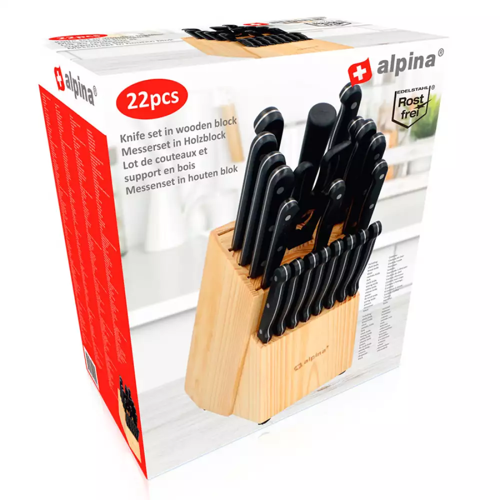 Juego de Cuchillos + Taco 22 Piezas Alpina