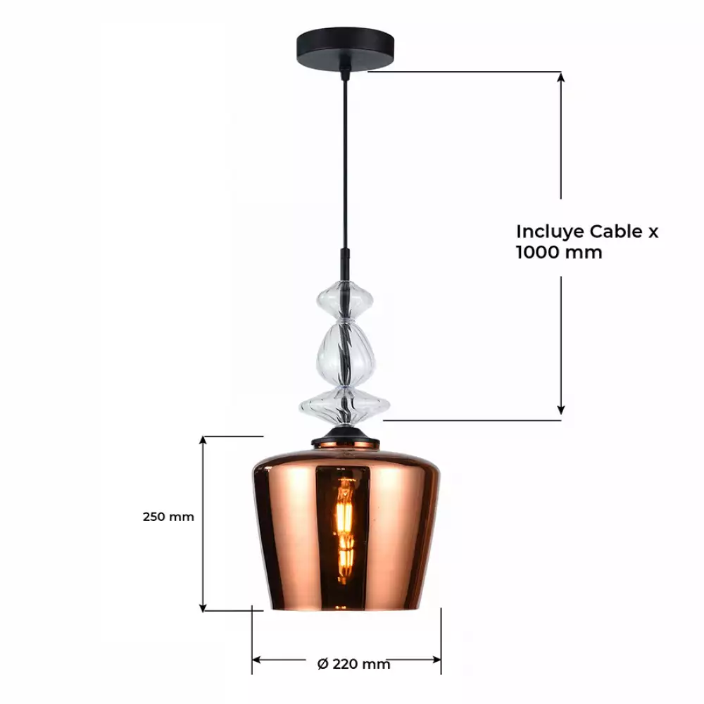 Lámpara Colgante Akira Rose Vidrio Color Cobre