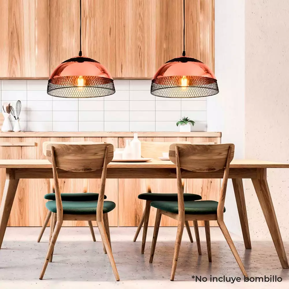 Lámpara Colgante Collage Malla Metalica Negra Y Cobre