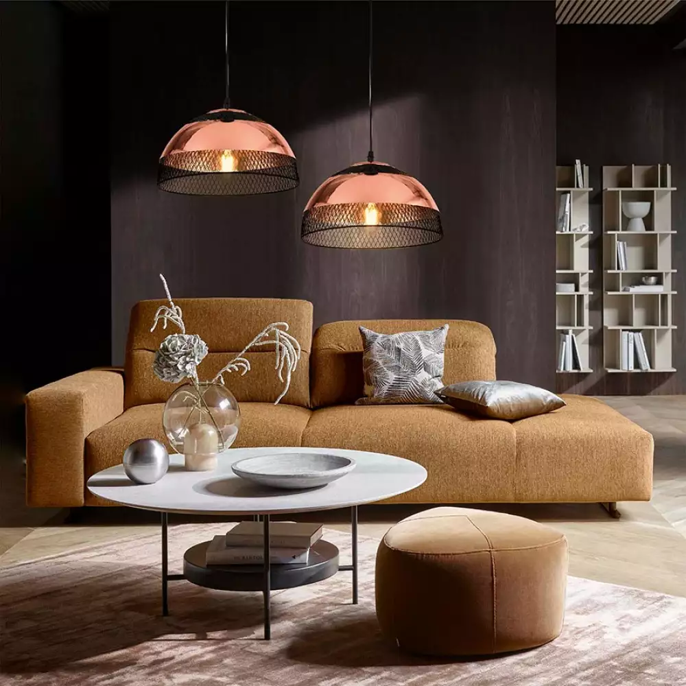 Lámpara Colgante Collage Malla Metalica Negra Y Cobre